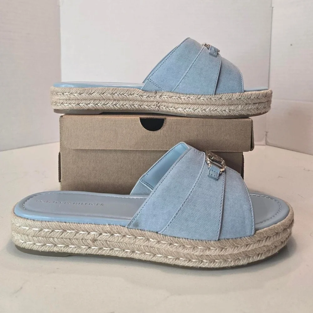 Tommy Hilfiger espadrille slide sandals in Light Blue- 11
